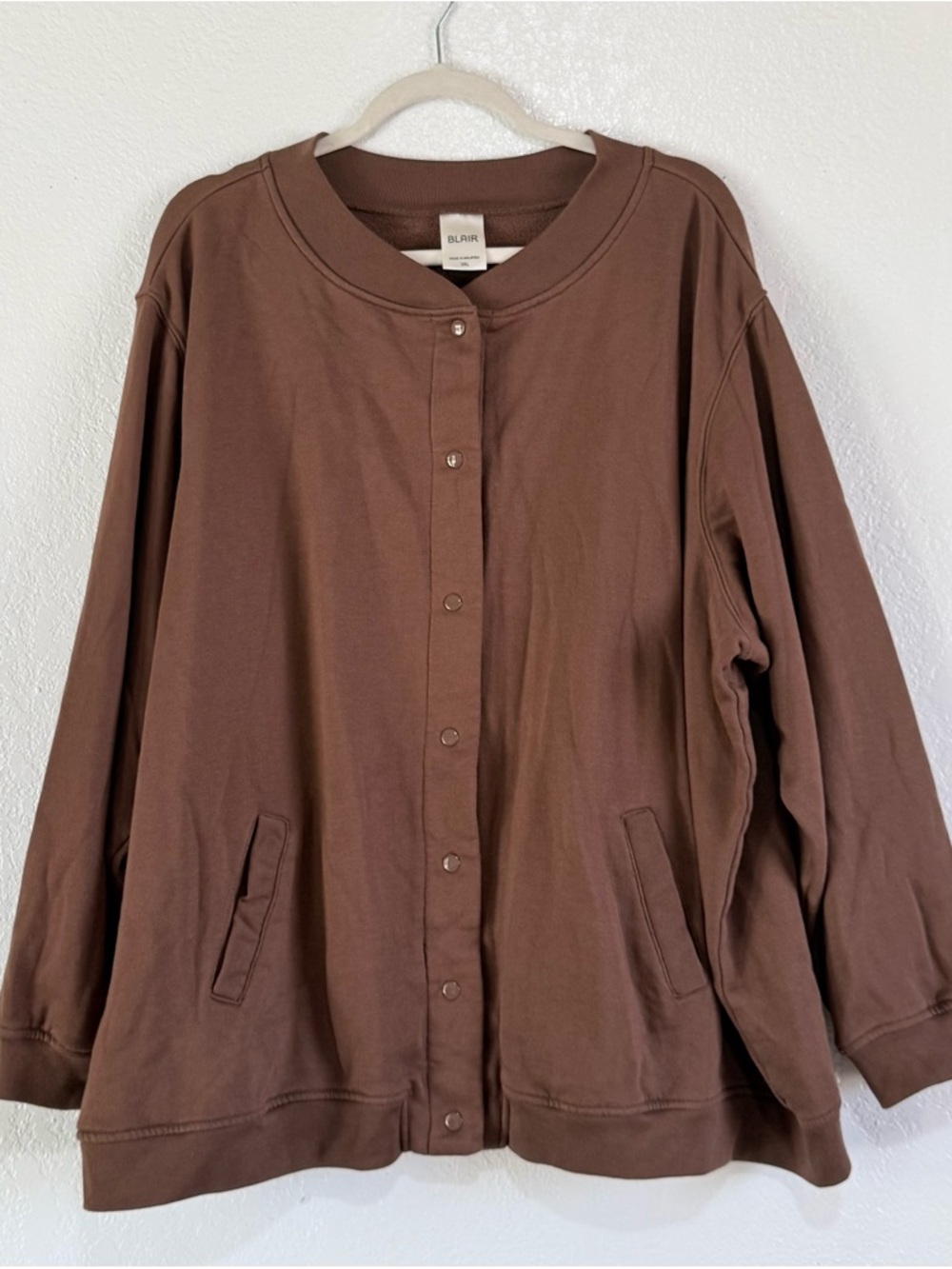 Blair Vintage Brown Snap Front Sweatshirt Cardigan Jacket Bomber Fleece 3XL